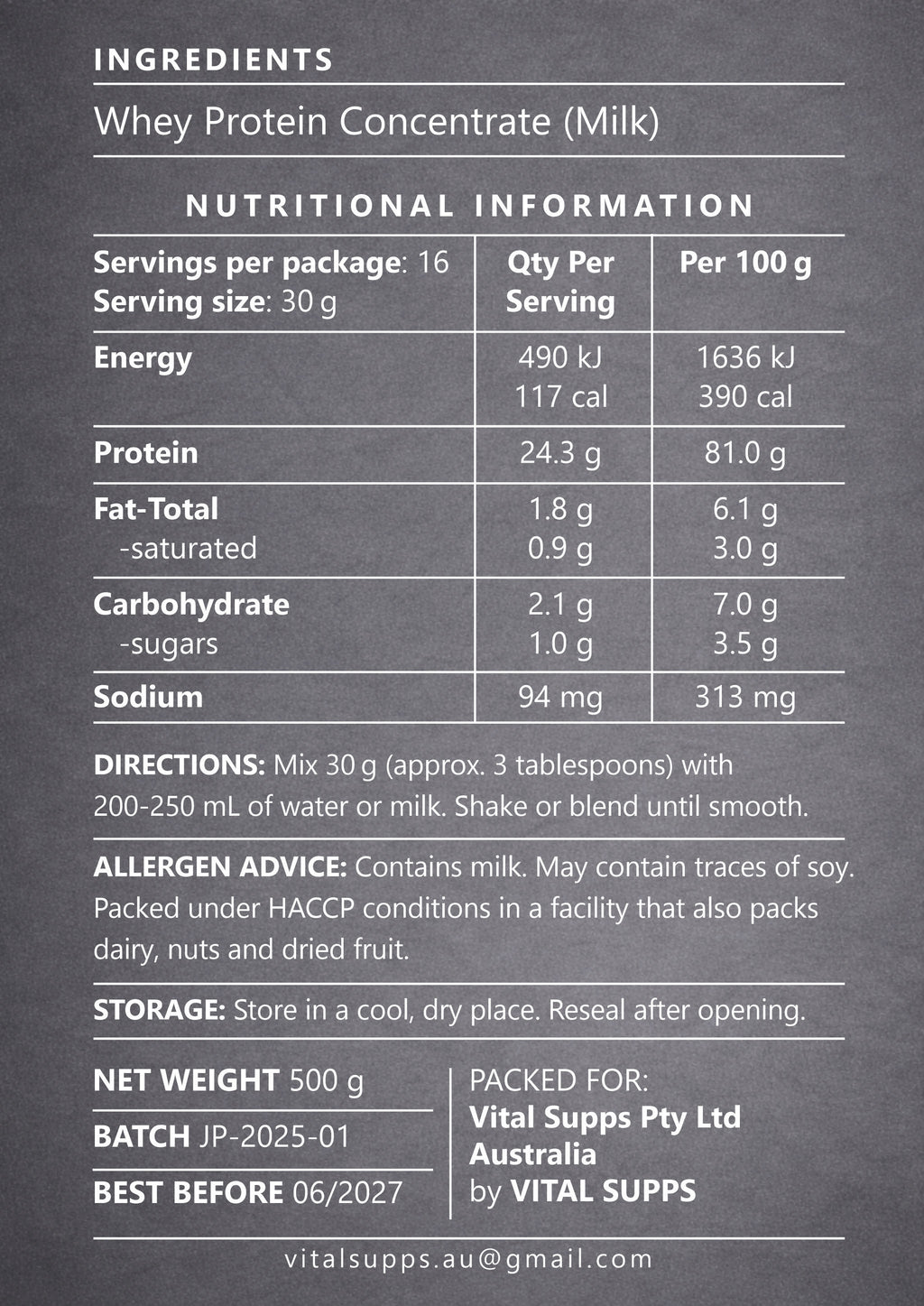 Just Pure Protein – Whey Protein Concentrate (WPC) | Unflavoured | 500g / 1kg
