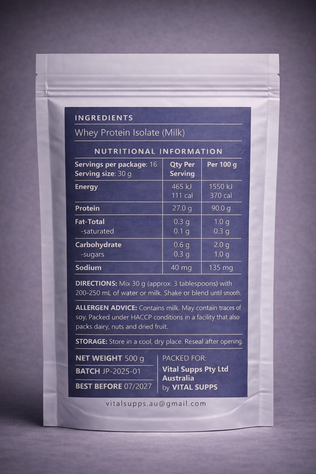 Just Pure Protein – Whey Protein Isolate (WPI) | Unflavoured | 500g / 1kg
